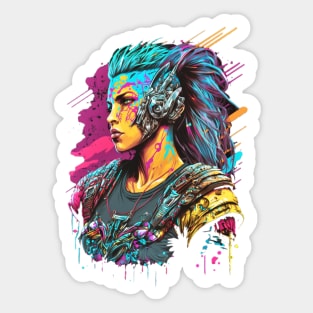 Neon Cyberpunk Viking - V1.18 Sticker